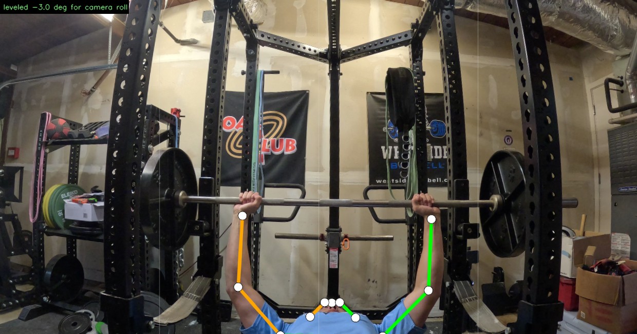 Bench press with pose-estimation overlay
